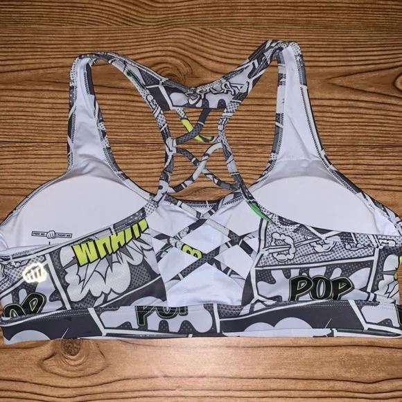Feed Me Fight Me Crime Fighter Comic Strip Sportsbra, Size L - Picture 4 of 5